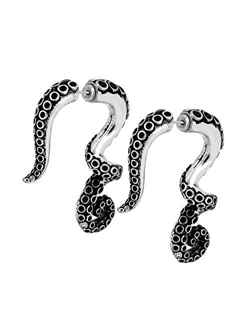 OUFER 2PCS Fake Lobe Earrings 18G Burn Silver Earrings Cobra Fake Spiral Tapers Fake Gauges Faux Plug Taper 3D Cobra Body Piercing Jewelry