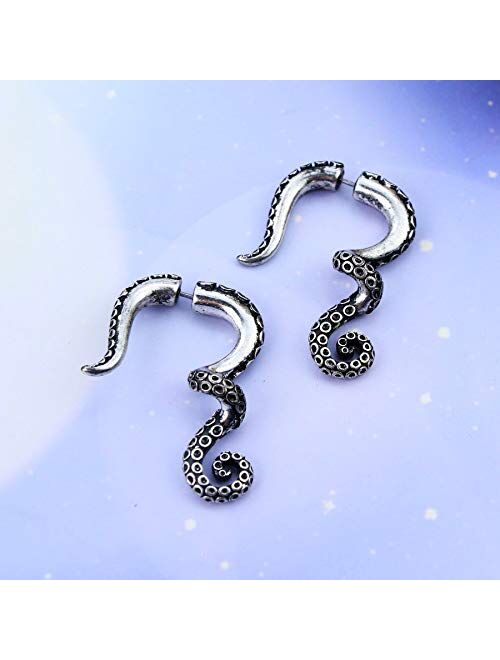 OUFER 2PCS Fake Lobe Earrings 18G Burn Silver Earrings Cobra Fake Spiral Tapers Fake Gauges Faux Plug Taper 3D Cobra Body Piercing Jewelry