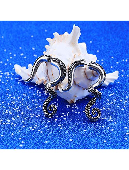 OUFER 2PCS Fake Lobe Earrings 18G Burn Silver Earrings Cobra Fake Spiral Tapers Fake Gauges Faux Plug Taper 3D Cobra Body Piercing Jewelry