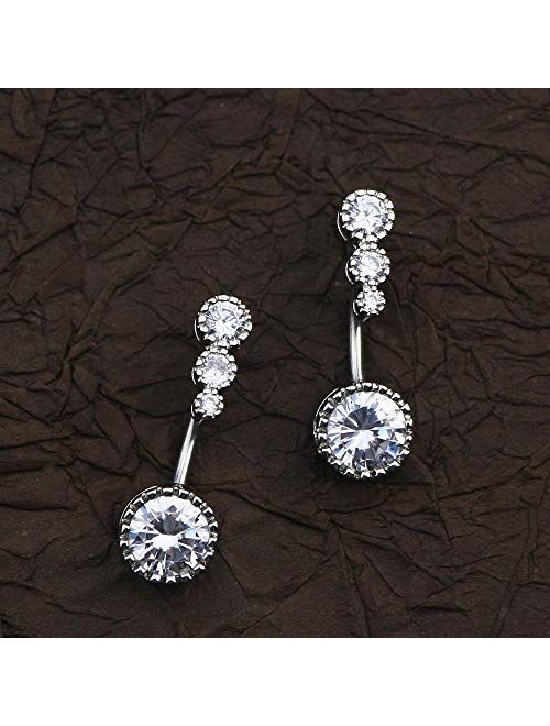 OUFER 14mm Belly Button Rings 316L Stainless Steel Clear CZ Navel Rings Belly Piercing