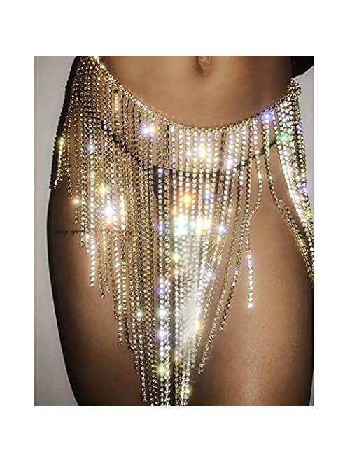 Buy Fstrend Rhinestone Body Chains Crystal Dance Skirts Tassel Sexy