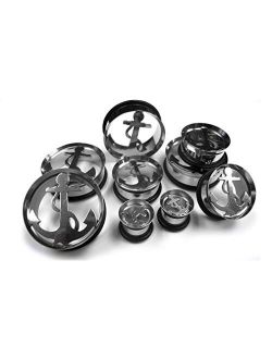 (5/8" Gauge ~ 16mm) 1 Pair of Stainless Steel Anchor Tunnel Plugs (STL005)
