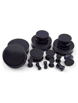Blue Goldstone Glass Plugs 6 Gauge (6G - 4mm) 1 Pair (2pc) - Double Flare