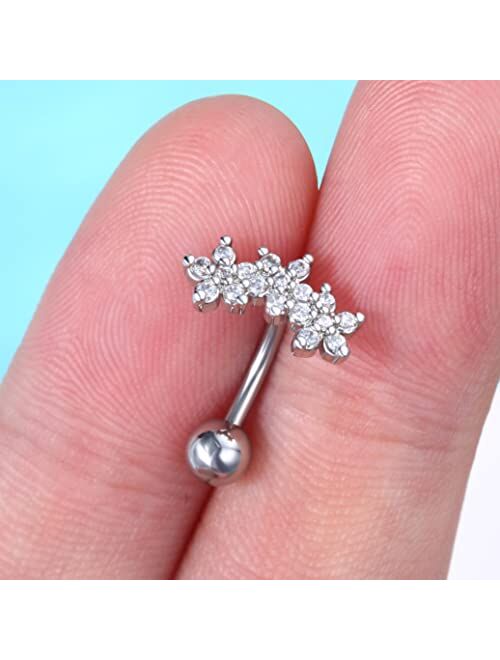 OUFER 16G 316L Surgical Steel Sparkle Flower Zircon Rook Piercing Jewelry Cartilage Tragus Earrings Curved Barbell