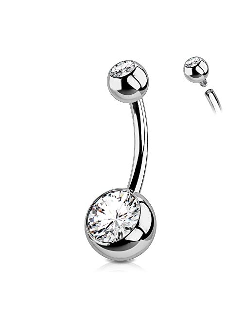 OUFER Titanium Belly Button Rings Internally Threaded Navel Piercing Jewelry Round CZ Belly Ring for Women