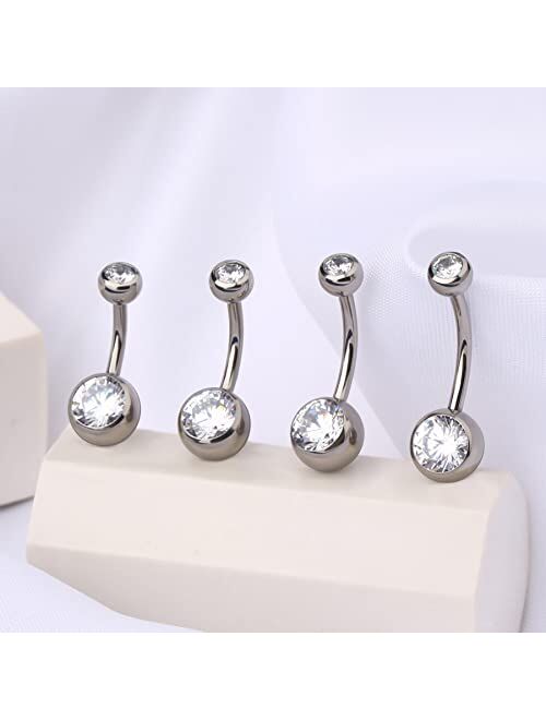 OUFER Titanium Belly Button Rings Internally Threaded Navel Piercing Jewelry Round CZ Belly Ring for Women