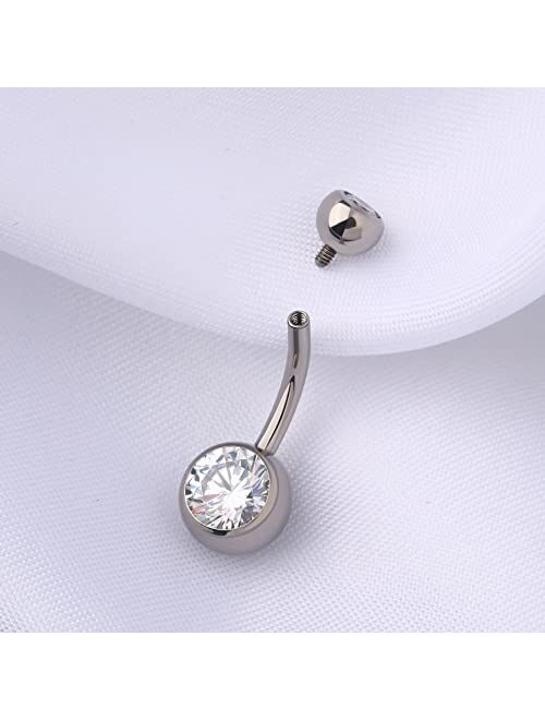 OUFER Titanium Belly Button Rings Internally Threaded Navel Piercing Jewelry Round CZ Belly Ring for Women