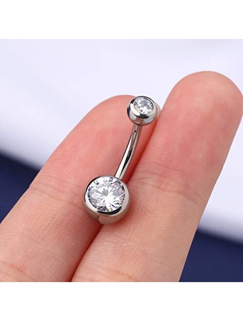 OUFER Titanium Belly Button Rings Internally Threaded Navel Piercing Jewelry Round CZ Belly Ring for Women