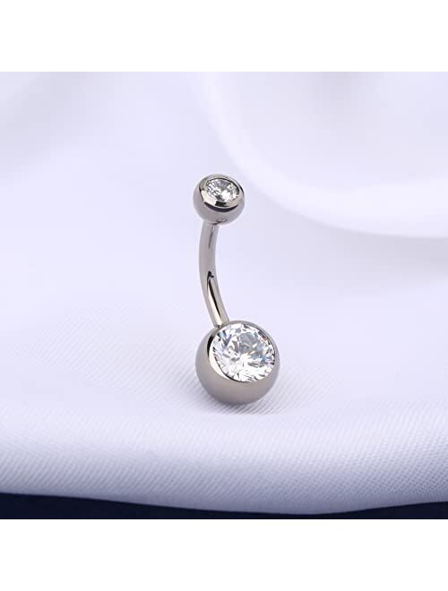 OUFER Titanium Belly Button Rings Internally Threaded Navel Piercing Jewelry Round CZ Belly Ring for Women