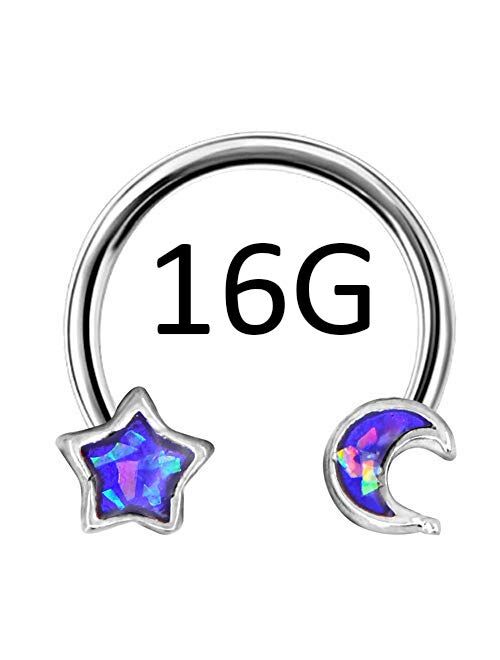 OUFER 316L Stainless Steel Daith Earrings Purple Moon Star Shape Horseshoe Circular Barbell Cartilage Hoop Septum Piercing