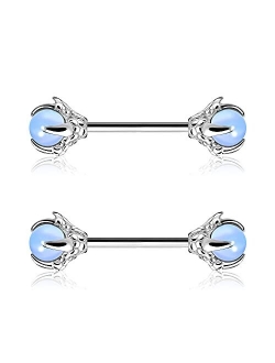 14G Nipple Rings Dragon Claw with Natural Stone Nipple Piercing Jewelry 316L Stainless Steel Nipple for Women