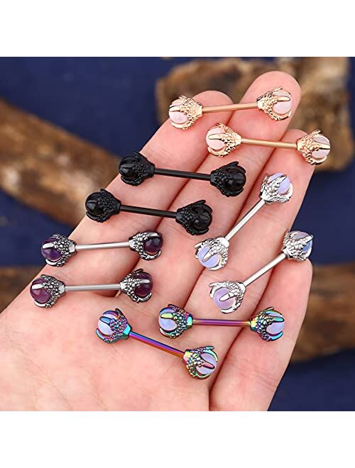 OUFER 14G Nipple Rings Dragon Claw with Natural Stone Nipple Piercing Jewelry 316L Stainless Steel Nipple for Women