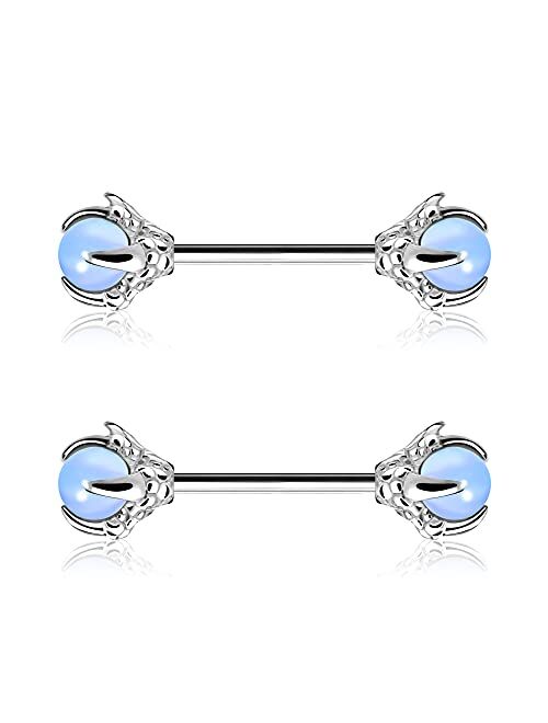 OUFER 14G Nipple Rings Dragon Claw with Natural Stone Nipple Piercing Jewelry 316L Stainless Steel Nipple for Women