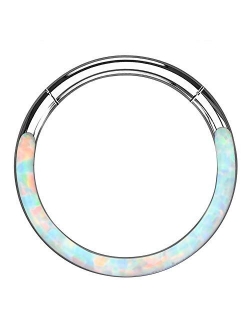 Synthetic White/Blue Opal Daith Septum Piercing Hoop 316L Stainless Steel Cartilage Helix Lobe Earrings Tragus Conch Piercing Jewelry