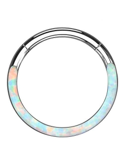 Synthetic White/Blue Opal Daith Septum Piercing Hoop 316L Stainless Steel Cartilage Helix Lobe Earrings Tragus Conch Piercing Jewelry