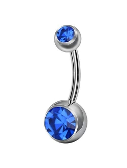 Body Piercing Grade 23 Solid Titanium No Allergy Double CZ Crystal Belly Button Ring 14Gauge