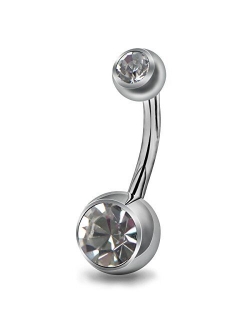 Body Piercing Grade 23 Solid Titanium No Allergy Double CZ Crystal Belly Button Ring 14Gauge