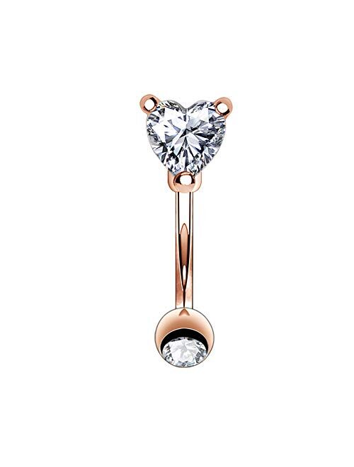 OUFER 16G Rook Earring Heart CZ Curved Barbells Rook Piercing Eyebrows Rings Jewelry