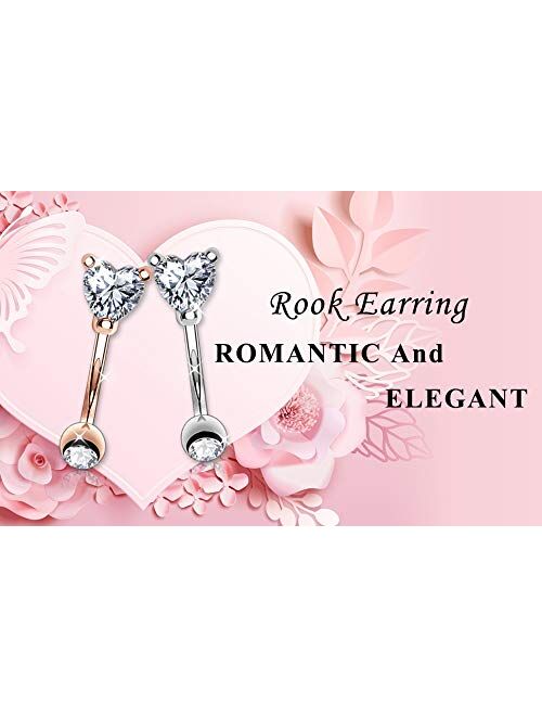 OUFER 16G Rook Earring Heart CZ Curved Barbells Rook Piercing Eyebrows Rings Jewelry