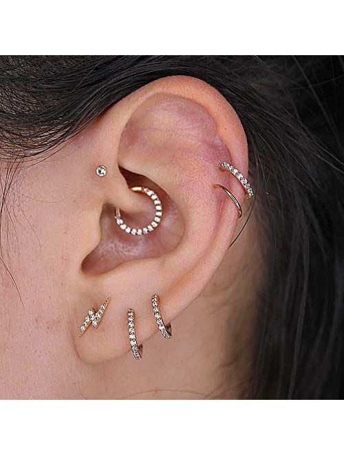 OUFER Black Conch Earring Hoop 16G Stainless Steel Cartilage Earrings Clear CZ Paved Tragus Helix Earrings Cartilage Earring Septum Nose Ring Hoop