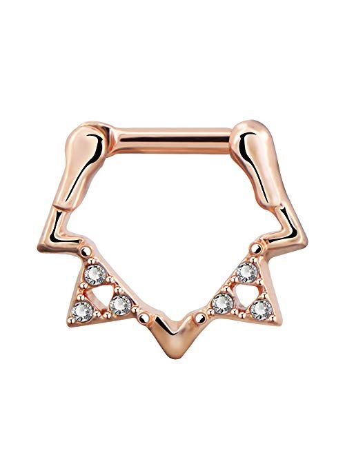 OUFER 16GSeptumRing316LStainlessSteel Clear CZ Triangle Shape SeptumPiercing RingNoseRings Septum Jewelry