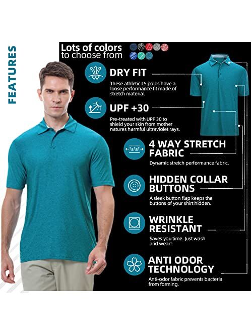 DUOFIER Men's Golf Polo Shirt Quick-Dry T-Shirts Moisture Wicking Top