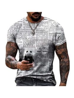 Taamlou Men's Street Short Sleeve Newspaper Design Print Personality Fashion Sports Fitness T-Shir