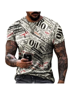 Taamlou Men's Street Short Sleeve Newspaper Design Print Personality Fashion Sports Fitness T-Shir