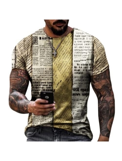 Taamlou Men's Street Short Sleeve Newspaper Design Print Personality Fashion Sports Fitness T-Shir