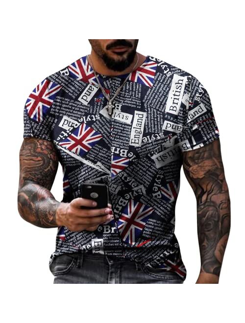 Taamlou Men's Street Short Sleeve Newspaper Design Print Personality Fashion Sports Fitness T-Shir