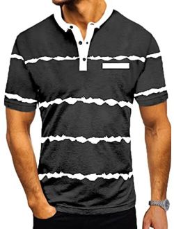 Renaowin Men's Short Sleeve Polo Shirts with Front Pocket Casual Basic Quick-Dry Button Up Golf Tee Shirts