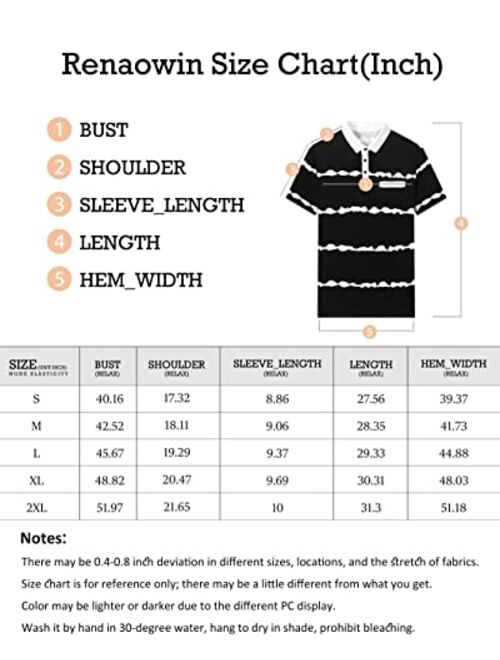 Renaowin Men's Short Sleeve Polo Shirts with Front Pocket Casual Basic Quick-Dry Button Up Golf Tee Shirts