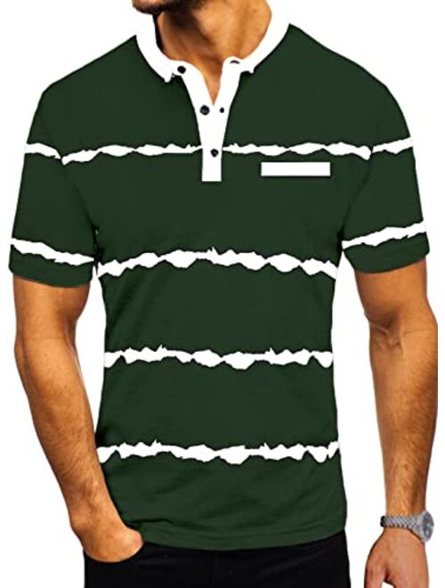 Renaowin Men's Short Sleeve Polo Shirts with Front Pocket Casual Basic Quick-Dry Button Up Golf Tee Shirts