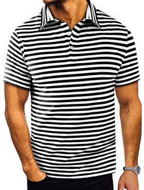 Renaowin Men's Short Sleeve Polo Shirts with Front Pocket Casual Basic Quick-Dry Button Up Golf Tee Shirts