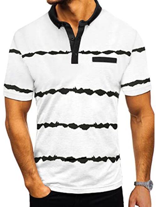 Renaowin Men's Short Sleeve Polo Shirts with Front Pocket Casual Basic Quick-Dry Button Up Golf Tee Shirts