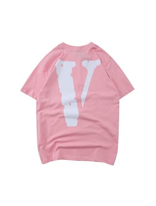 SKTWO Big V T-Shirt V Letter Print Tee Shirt for Men and Women Cotton Short Sleeve Shirt