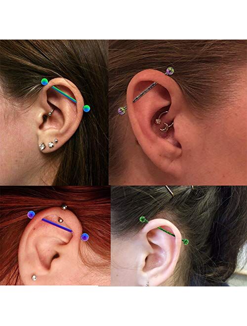 OUFER 14G 5 PCS Surgical Steel Industrial Barbell Green Purple Blue Splatter Industrial Piercing for Women Men Cartilage Earrings 38mm Body Jewelry Piercing