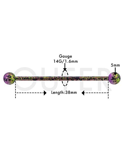 OUFER 14G 5 PCS Surgical Steel Industrial Barbell Green Purple Blue Splatter Industrial Piercing for Women Men Cartilage Earrings 38mm Body Jewelry Piercing