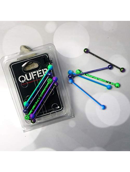 OUFER 14G 5 PCS Surgical Steel Industrial Barbell Green Purple Blue Splatter Industrial Piercing for Women Men Cartilage Earrings 38mm Body Jewelry Piercing