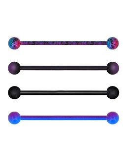 14G 4PCS Stainless Steel Industrial Barbell Purple Black Splatter Industrial Earrings Industrial Piercing Jewelry for Women