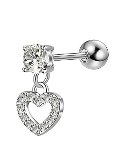 16G 316L Stainless Steel Cartilage Earring Stud Heart Shape Dangle Helix Earrings Body Ear Piercing