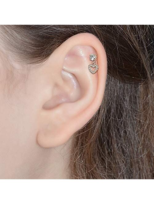 OUFER 16G 316L Stainless Steel Cartilage Earring Stud Heart Shape Dangle Helix Earrings Body Ear Piercing