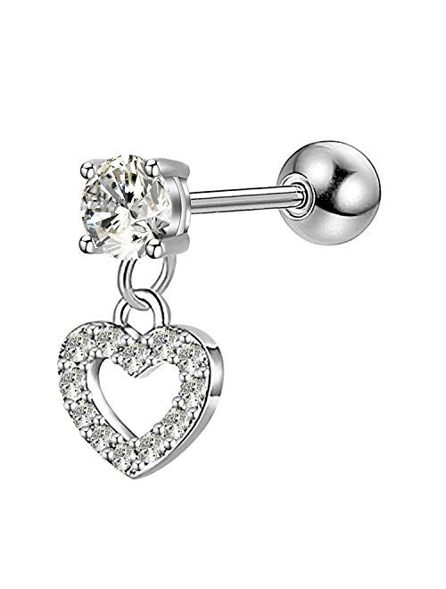 OUFER 16G 316L Stainless Steel Cartilage Earring Stud Heart Shape Dangle Helix Earrings Body Ear Piercing