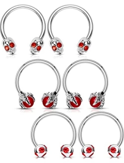 6PCS Septum Nose Ring Hoop, 316L Stainless Steel Helix Earrings, Skull Daith Tragus Cartilage Piercing Jewelry, Claw Captive Bead Rings