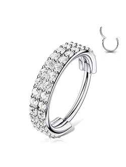 Helix Earrings 16G Cartilage Hoop Daith Earrings Clear CZ Hinged Segment 316L Surgical Steel Nose Ring Tragus Conch Earrings Piercing Jewelry