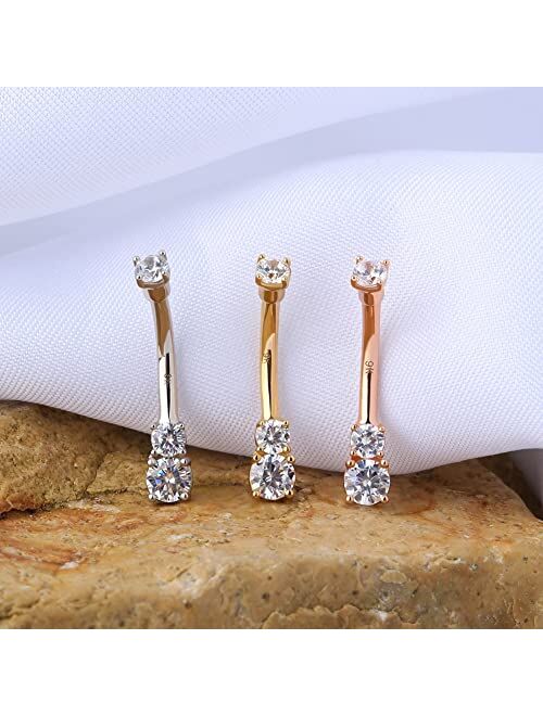 OUFER 14K Solid Gold Belly Navel Button Ring Clear 5A Cubic Zirconia Design Belly Rings Piercing Jewelry