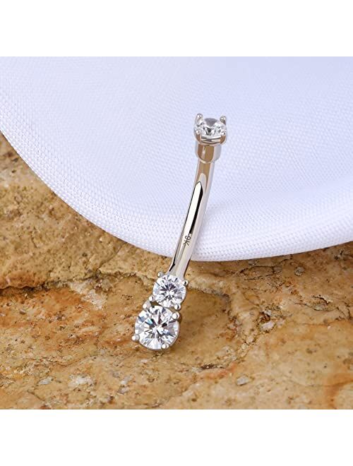 OUFER 14K Solid Gold Belly Navel Button Ring Clear 5A Cubic Zirconia Design Belly Rings Piercing Jewelry