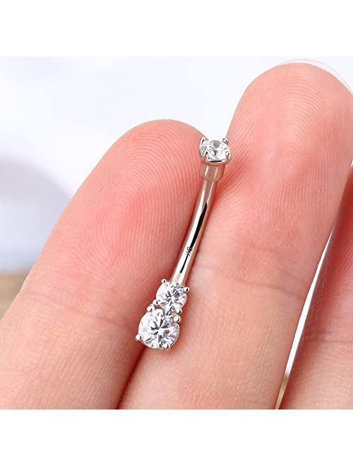 OUFER 14K Solid Gold Belly Navel Button Ring Clear 5A Cubic Zirconia Design Belly Rings Piercing Jewelry