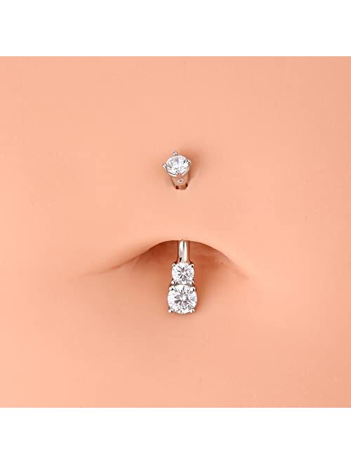 OUFER 14K Solid Gold Belly Navel Button Ring Clear 5A Cubic Zirconia Design Belly Rings Piercing Jewelry