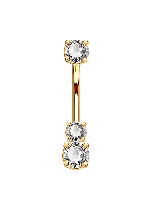 OUFER 14K Solid Gold Belly Navel Button Ring Clear 5A Cubic Zirconia Design Belly Rings Piercing Jewelry